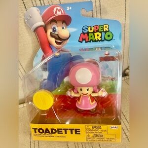 Jakks Pacific 42006 World Super Mario 4-Inch TOADETTE With COIN Mini-Figure NEW